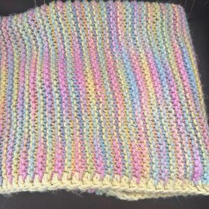 Handmade Blanket Throw Crochet Knit Pastel Baby Granny 40”x25”